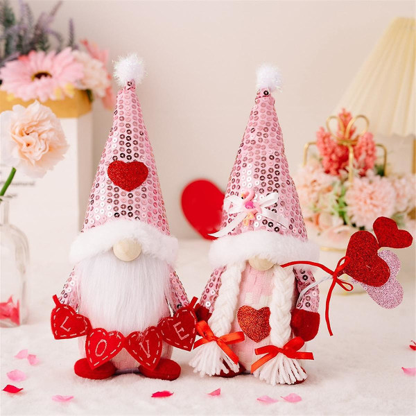 Valentinsnisser til hjemmet Valentinsdagsdækket bakkedekor Pink Valentinsnisser Plys