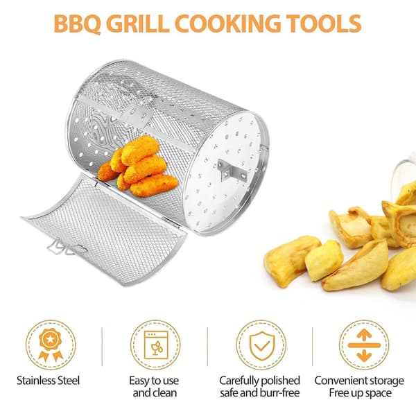 Rustfri Stål Stege Tromle Ovn Kurv Bageudstyr Ovn Riste Bage Nødder Kurv Bbq Kogeværktøj A