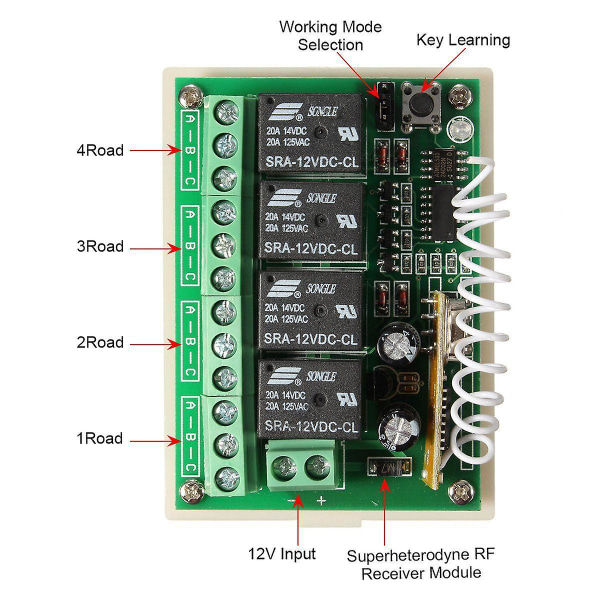 12V 4-kanals 433MHz Trådløs Fjernbetjeningsswitch Integreret Kredsløb Med 2 Sender DIY Rep