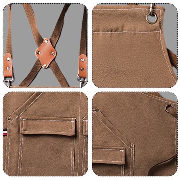 Kockförkläde för män - Justerbart Crossback-förkläde för verkstad med fickor, Khaki