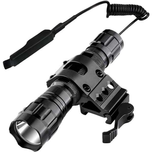 WF-501B Taktisk Jaktlykt, 1500 Lumen Enkeltmodus Vanntett Lommelykt med Fjernstyrt Trykknappbryter og Picatinny Skinne Offset Ring Sidemontering
