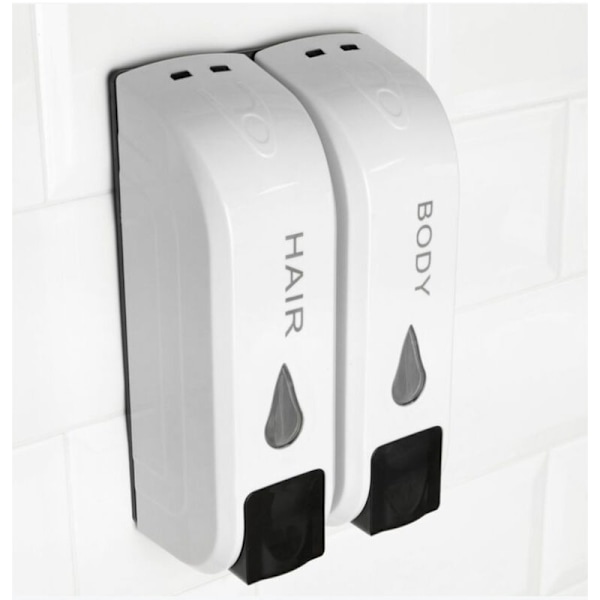 Vægmonteret brusesæbedispenser. 2 x genopfyldelige beholdere