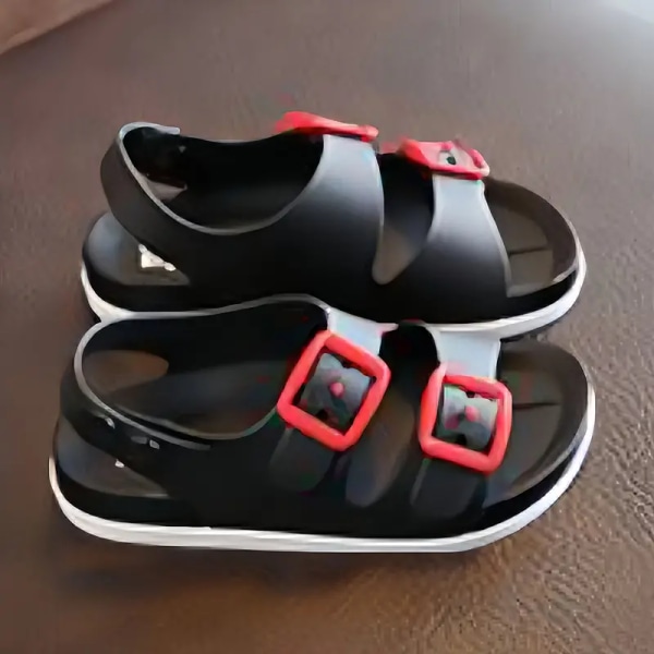 Trendiga sandaler med öppen tå för pojkar, andningsbara halkfria sandaler för inomhus utomhus strand, vår Black Size 32 (Inner length 18cm)