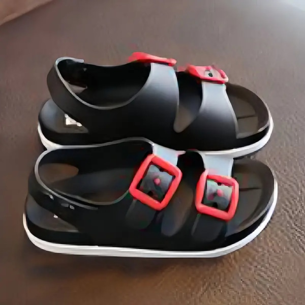 Trendy sandaler med åpen tå for gutter, pustende sklisikre sandaler for innendørs utendørs strand, vår Black Size 30 (Inner length 17cm)