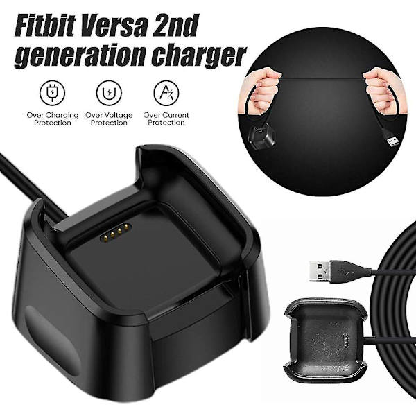 Latauslaite yhteensopiva Fitbit Versa 2:n kanssa (ei Versa/Versa Lite), korvaava USB-latauskaapeli telakka Versa 2 älykellolle, 3ft