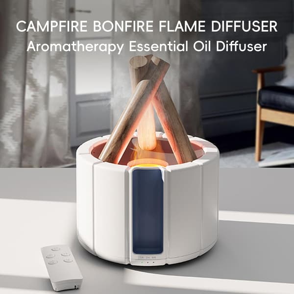 Lägereldsflamma Elddiffusor, Lägereldsaromaterapi Eterisk Oljediffusor, 250 ml Trä Kall Dimma Luftfuktare för Hem, Sovrum, Kontor, Fjärrkontroll