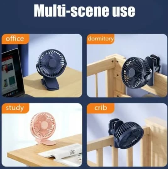 Mini USB clip-on ventilator til studenterboliger, bærbar, genopladelig, bilmonterbar, støjsvag, kraftig skrivebordsventilator. blue