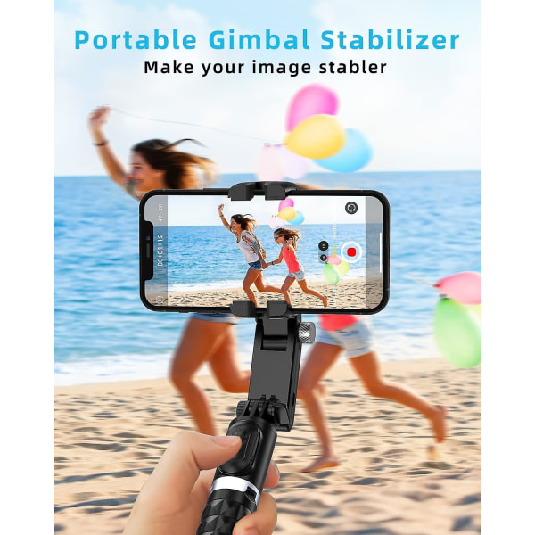 Gimbal stabilisator med telefonstativ til smartphones, håndholdt gimble med fjernbetjent selfie-stick og 360 ansigtssporingsstativ