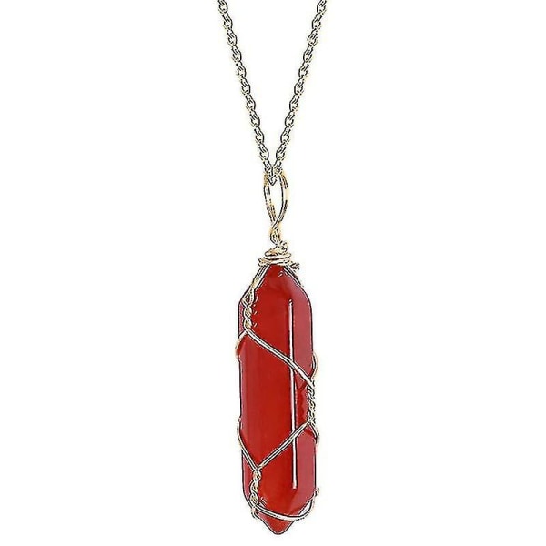 Naturlig rød agat anheng sekskantet prisme smykker dekorasjon karneol halskjede