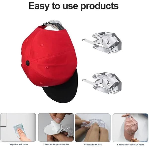 Rakiuty Hat Hooks. Hattekrog. Hattekroge Vægmontering. Kasketholder. Hattekrog Organizer til Dør. Væg. 6 Stykker (Transparent)