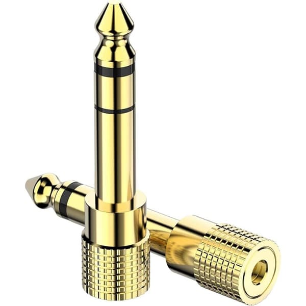 Stereoadapter med 6,3 mm hunnplugg til 3,5 mm jack. Gullbelagt