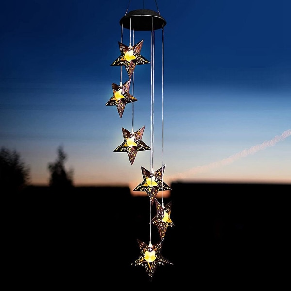 Solar Wind Chimes Star Wind Chime Varm LED Hengende Solar Lights Dekor Memorial Thanksgiving gaver