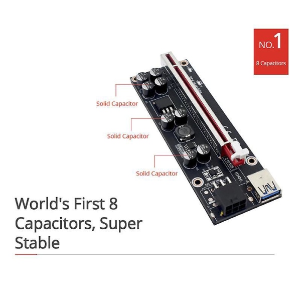 Opgraderet PCI-E Riser med LED-lys Pålidelig Stabil Sikker 60 cm 3.0 forlængerkabel Praktisk til GPU