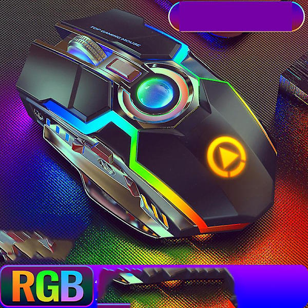 Computermus, A5 Ergonomisk Trådløs RGB Baggrundsbelyst Gaming Mus til PC Bærbar - Sort