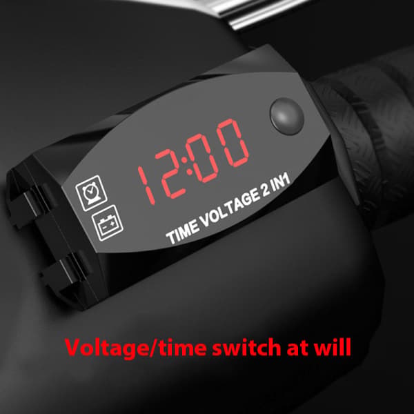 2 i 1 Universal Motorcykel Voltmeter Vattentät Display Blå Blue