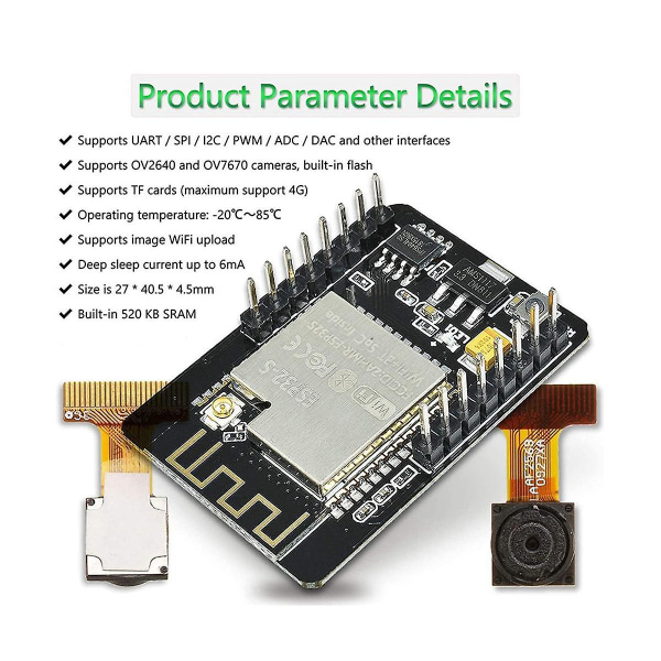 Esp32-cam Wifi + Bluetooth -moduuli Kameramoduuli Kehityskortti Esp32 Kameramoduulilla Ov2640 2