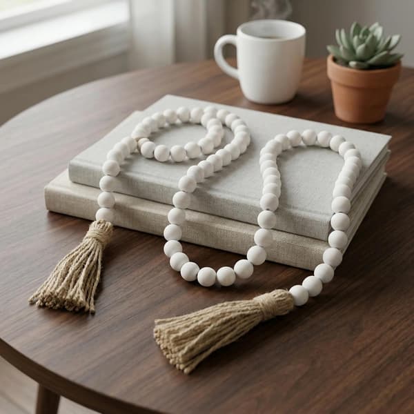 Gårdsperler Lang Solid Treperle Boho Dusk Girlander - Rustikk Landlig Solid Perlet Boho Chic Innredning for Vegg, Over Skap og Bord