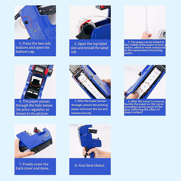 Prislappmaskin med 8 siffror, Handhållen Prismärkare, Datumstämpel, Prisättning med 10 st Prislappspapper för Kontor, Butik, Livsmedelsbutik, Organisation