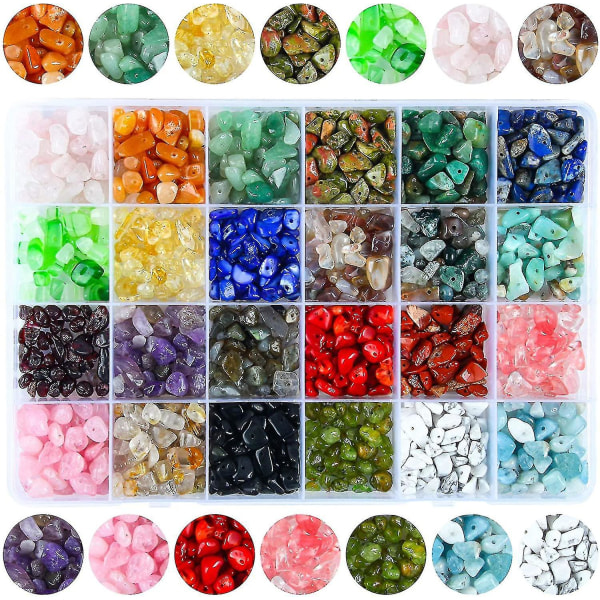 1200 stk naturlige spåner ædelstensperler til smykkefremstilling, 24 farver uregelmæssig gør-det-selv