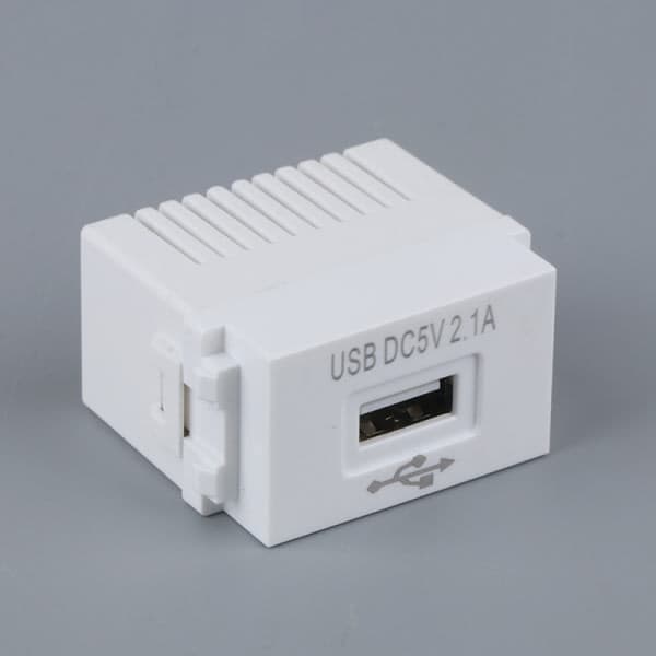 USB Strømmodul 220V 5V Transformator Bryter Adapter Hvit