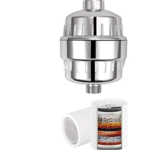 Kalkfilter til dusj, universell renser for hardt vann, 18-trinns filter, utskiftbar patron, fjerner klor,