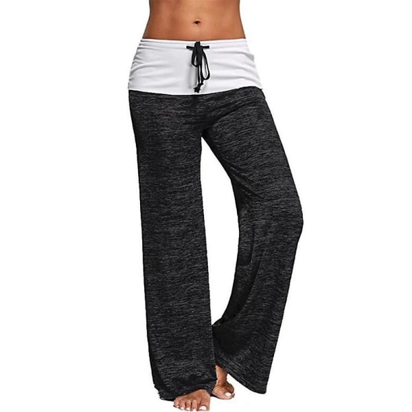 Dame Løstsiddende Yoga Bukser med Snøre Casual Gym Sports Pilates Lange Bukser Black S