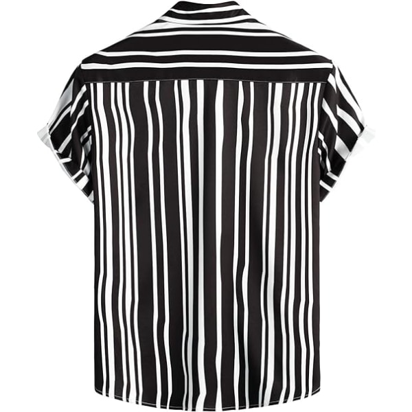 Stribede sommerskjorter til mænd Casual Button Down kortærmede strand-stilfulde skjorter Blackwhite XL