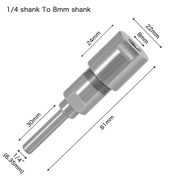 6,35 til 8 mm freser Extension Rod Converter Chuck Graveringsmaskin tilbehør Egnet for trefresing