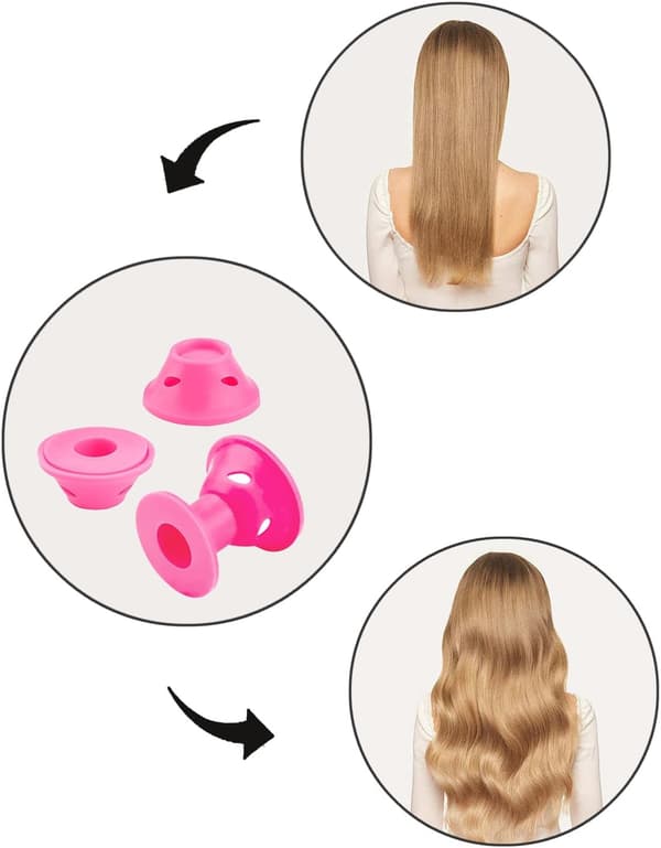 20-Piece No-Heat Hårkrøllesæt - Store og Små Bløde Silikone Krøller (Pink)
