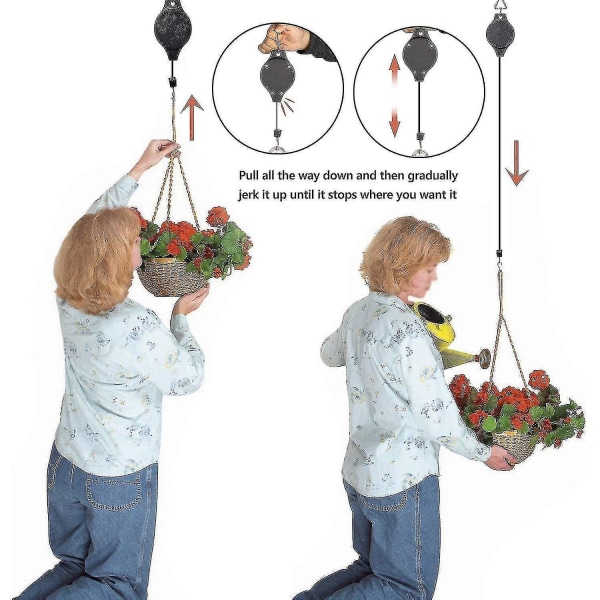 2-pack växtkrokrulle, infällbar växthängare Lättåtkomlig hängande blomkorg för trädgårdskorgar Krukor och fågelmatare Häng högt upp och pu
