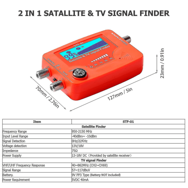 2 i 1 satellit- och tv-signalsökare LCD-digital satellitsökare Bärbar tv-antenn Signalstyrkemätare Signalsökningsmätare med kompasslarm B