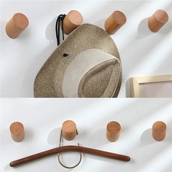 Trækrog, 5-pak Naturligt vægmonteret tøj tørklæde Hat og taske Opbevaringsbøjler Håndklædeholder B