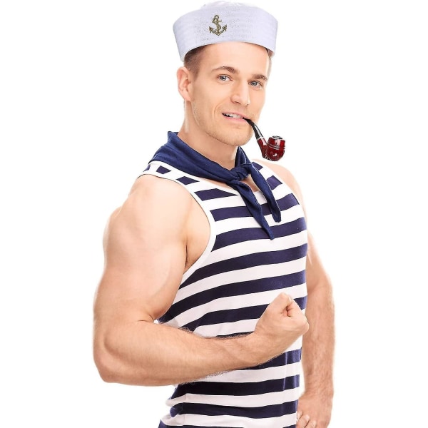 12 kpl Halloween White Sailor Hat Kapteeni Caps Yacht Merenkulkuhatut aikuisten merimiesasuihin, pukeutuneita juhlahattuja