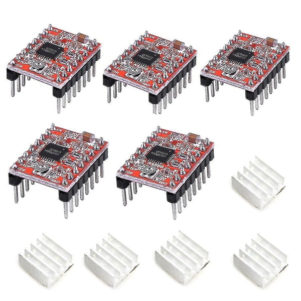 5 st A4988 Stepstick Stepper Motor Driver Module Med Kylfläns För 3D-skrivare Reprap Lämplig