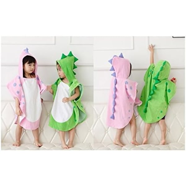 Børne Bomulds Hættehåndklæde Tegneserie Enhjørning Dinosaur Badekåbe Badeponcho Håndklæde til Drenge og Piger, 0-4 År Gamle pink 55*115cm