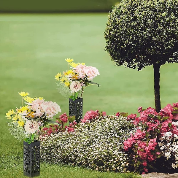 2 kpl hautausmaamaljakko piikeillä, hautakukkatelineet muistohautakivimaljakko Musta hautamerkit -kukkateline ulkohautausmaille puutarhan nurmikolle