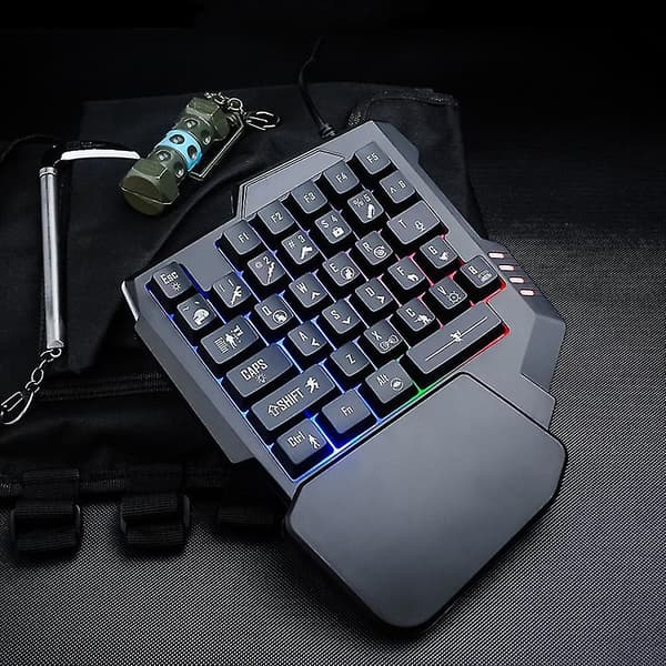 Enhånds Mekanisk Spil Tastatur Blå Taster Rgb Baggrundsbelysning 35 Taster Hurtig Respons Med Håndledsstøtte Spilcontroller Til Computer Desktop Pc Mac Spil
