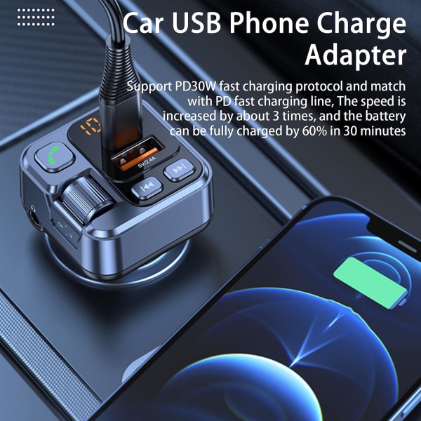Auton USB laturi Bluetooth-yhteensopiva 5.1 Handsfree Pd30w Pikalataus Universal Autoradio Modulaattori Mp3-soitin Autotarvikkeet Mengxi