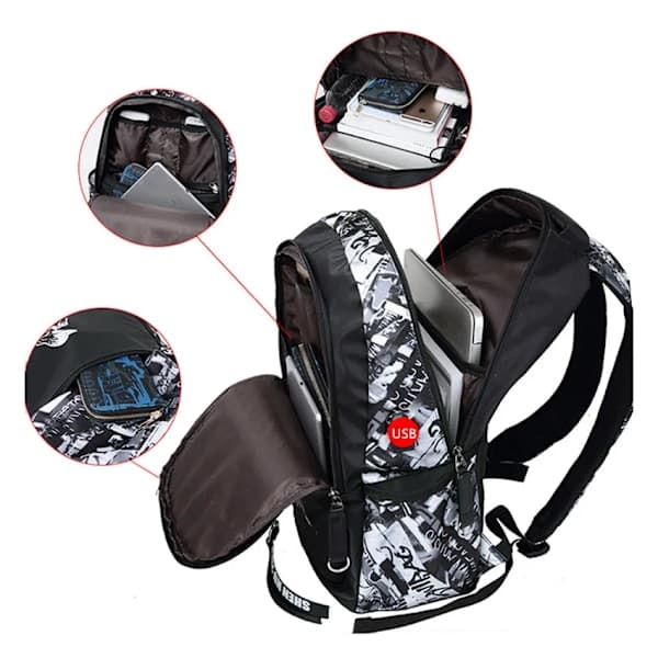 Campusryggsekk med stor kapasitet for tenåringsgutter og studenter, Brilliant Backpack Black Black