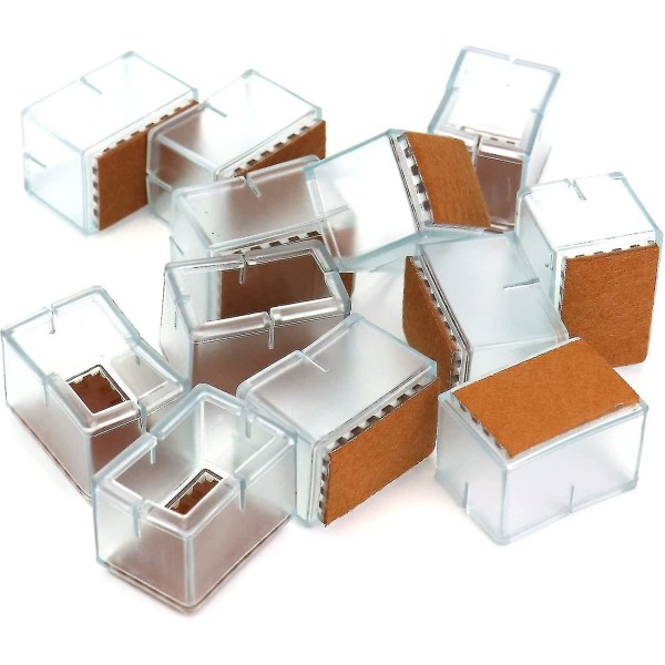 Rektangulære silikone stolbenbeskyttere gulvbeskyttere til stolben firkantet bredde 24-30mm x længde 39-47mm (12 stk.)