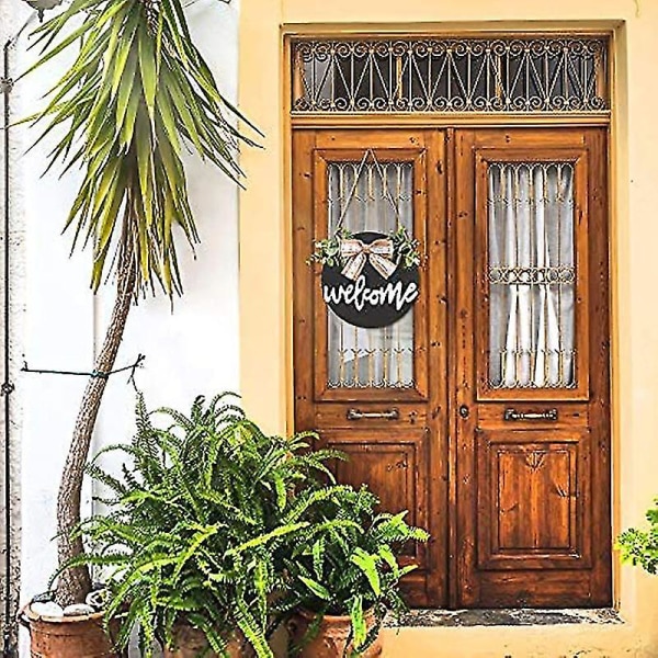 Velkommen krans skilt til bondehus front veranda dekoration velkomst skilt rustikke træ dør bøjler til hjemmet væg vindue udvendig dekoration (1 stk, mixcolor)