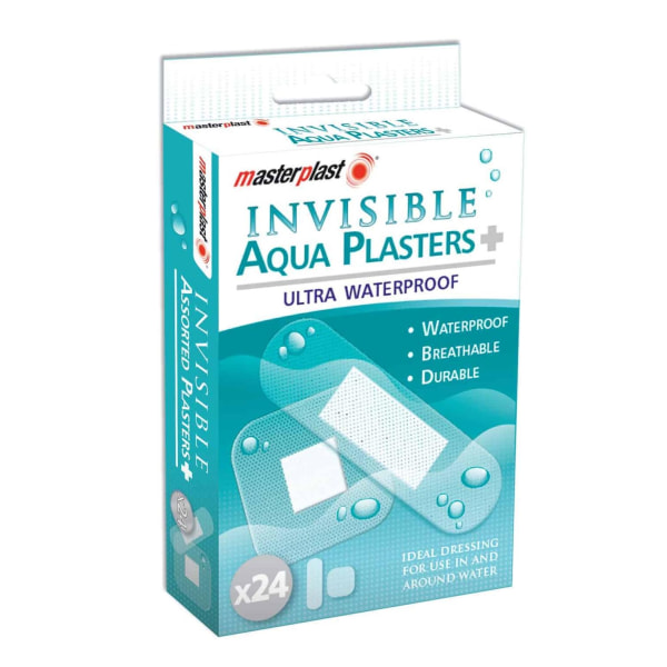 24-Pack MasterPlast Transparent Aqua Plåster 2 storlekar Ultra V Transparent