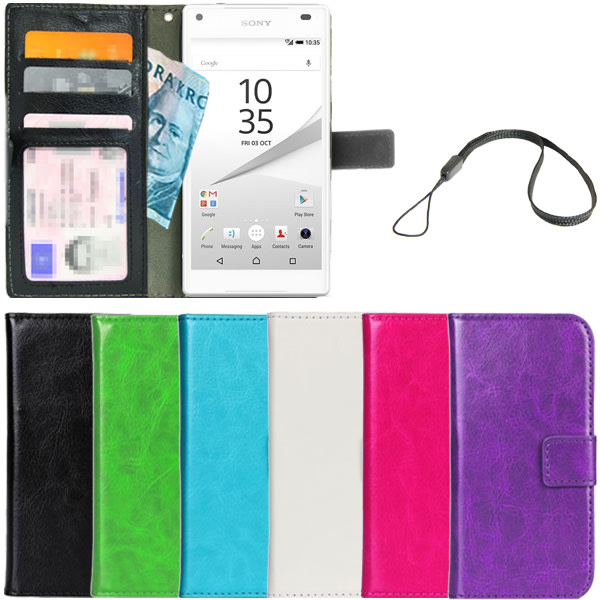 Lommebokveske Sony Xperia Z5 Compact ID-lomme + håndleddsstropp Brown