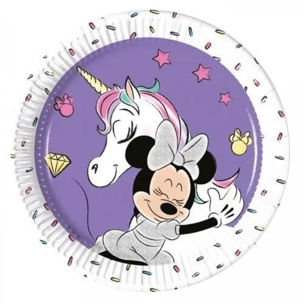 6-Pack Minnie Mouse Unicorn Enhjørning Paptallerkener 19,5cm Multicolor