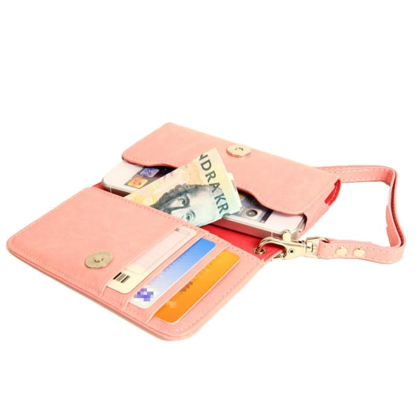 Plånboksfodral Handväska iPhone SE/5S/5/5C/4S + Handledsrem Ljusrosa