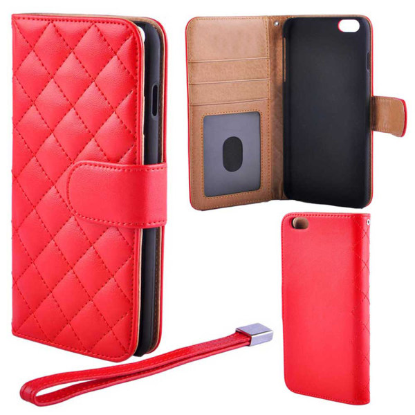 Luksus Deluxe Quiltet lommebok -deksel iPhone 6 Plus/6S Plus, rø Red