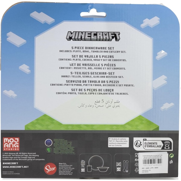 5-Pack Minecraft Dinnerware Set Med Tallrik Glas Skål Och Bestic multifärg