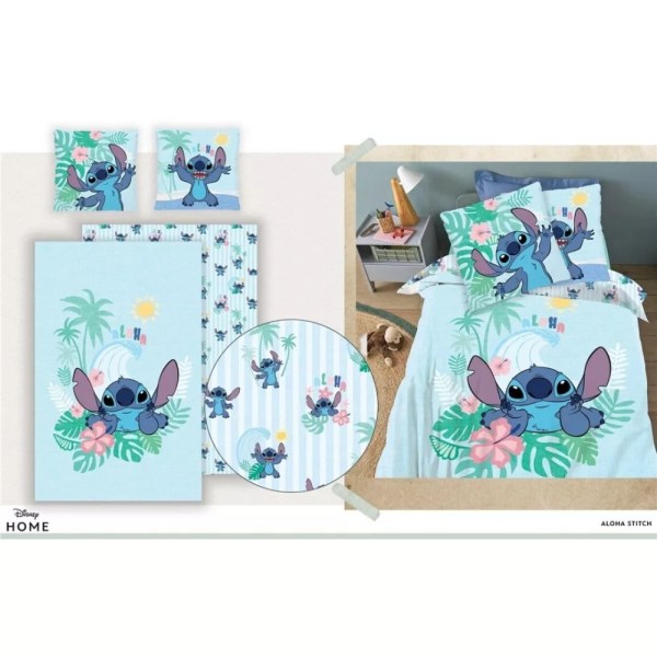 Disney Lilo & Stitch Aloha Blå Sengesæt Vendbar 140x200+65x65cm Multicolor