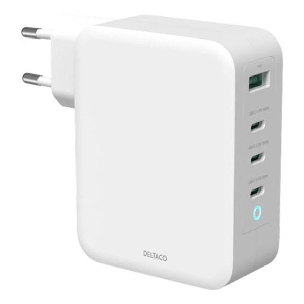 DELTACO USB-lader med 1x USB-A, 3x USB-C Power Delivery, 130 W t White