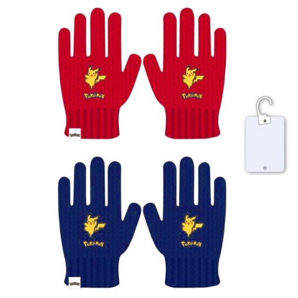 2-Pairs Pokemon Pikachu  Gloves Lasten Lapaset One Size Blue & R Multicolor one size
